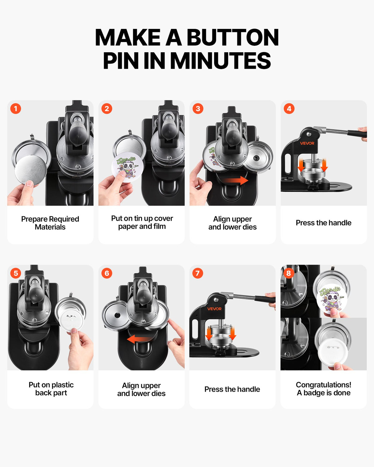 VEVOR Button Maker Machine 3" / 75mm Pin Maker 500pcs Button Parts Black, with Circle Cutter, Magic Book, and Hex Wrenches, Ergonomic Handle, for DIY Badges, Pins, Fridge Magnets and Key Chains - BJSKXZJ75MMSF1VLW002V0 - view 7
