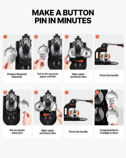 VEVOR Button Maker Machine 3" / 75mm Pin Maker 500pcs Button Parts Black, with Circle Cutter, Magic Book, and Hex Wrenches, Ergonomic Handle, for DIY Badges, Pins, Fridge Magnets and Key Chains - BJSKXZJ75MMSF1VLW002V0 - view 7