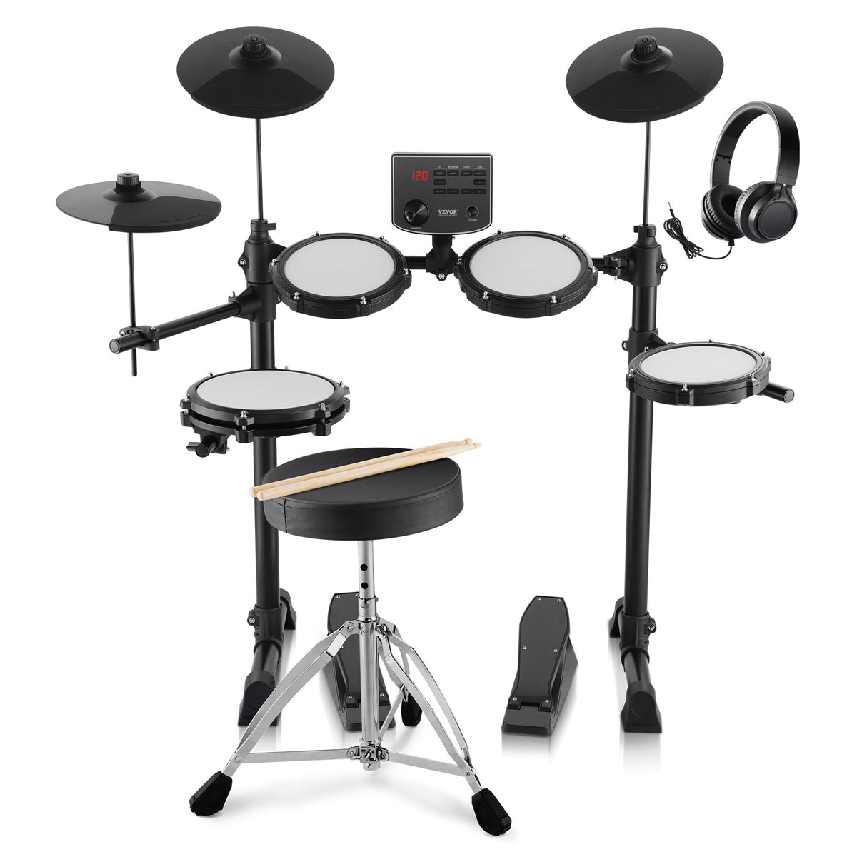 VEVOR Electric Drum Set, 15 Drum Kits & 150 Sounds Electronic Drum Kit, USB MIDI Supported 8 in Quiet Mesh Snare Electric Drum Set with 10 in Cymbals Drum Sticks & Headphone, for Beginners & Adults - BJZJDZGLJZJSL7KN0V1 - view 1