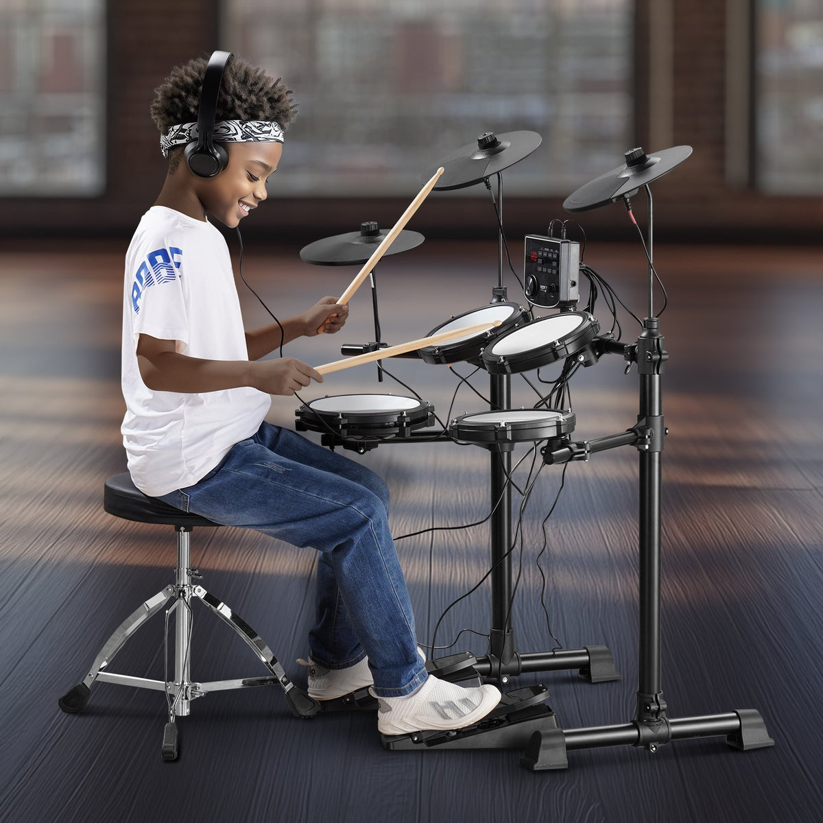 VEVOR Electric Drum Set, 15 Drum Kits & 150 Sounds Electronic Drum Kit, USB MIDI Supported 8 in Quiet Mesh Snare Electric Drum Set with 10 in Cymbals Drum Sticks & Headphone, for Beginners & Adults - BJZJDZGLJZJSL7KN0V1 - view 9