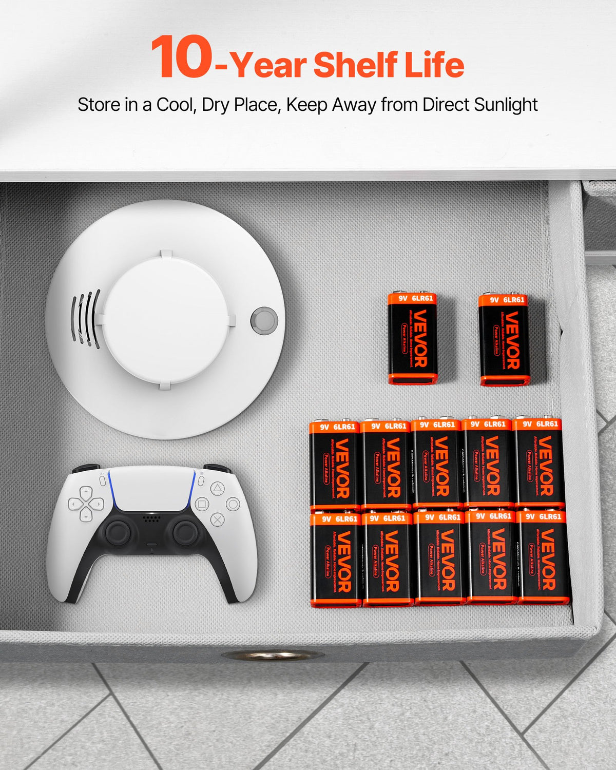 VEVOR 9V Alkaline Batteries, 12-Pack, 9 Volt Square Battery for Smoke Detector, 10-Year Shelf Life, Long Lasting, All-Purpose, for Fire Alarm, Household Office Business Devices, Electronics & Audio - BKCDJXDX12JT0KLEJ001V9 - view 5