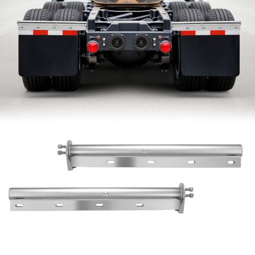 VEVOR Chrome Straight Spring Loaded Mud Flap Hangers, 1-1/8" Bolt Spacing Mudflap Hangers for Semi Trucks, 1 Pair Heavy Duty Semi Truck Mud Flap Hanger Set with Reflective Strips, Silver - BKCDNBDJ118ICS6OP001V0 - view 2
