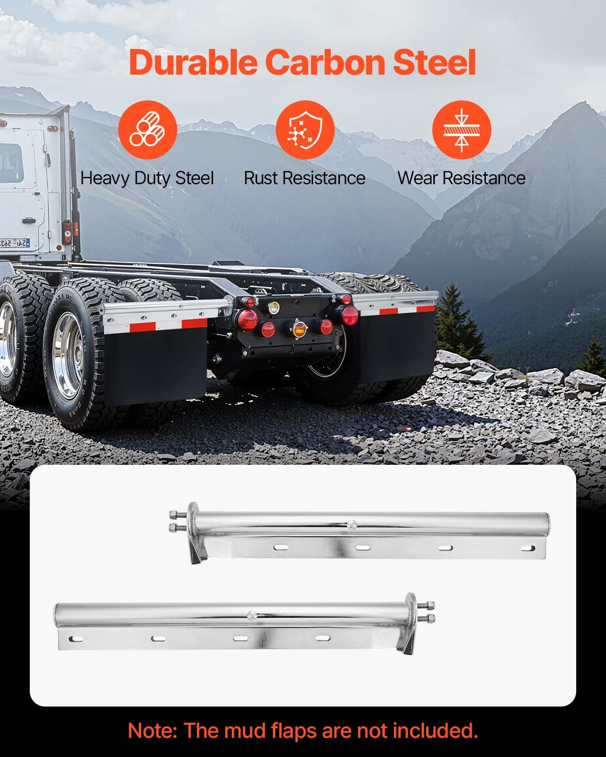 VEVOR Chrome Straight Spring Loaded Mud Flap Hangers, 1-1/8" Bolt Spacing Mudflap Hangers for Semi Trucks, 1 Pair Heavy Duty Semi Truck Mud Flap Hanger Set with Reflective Strips, Silver - BKCDNBDJ118ICS6OP001V0 - view 4