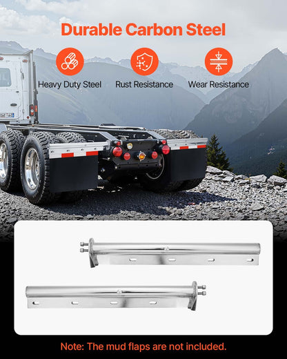 VEVOR Chrome Straight Spring Loaded Mud Flap Hangers, 1-1/8" Bolt Spacing Mudflap Hangers for Semi Trucks, 1 Pair Heavy Duty Semi Truck Mud Flap Hanger Set with Reflective Strips, Silver - BKCDNBDJ118ICS6OP001V0 - view 4