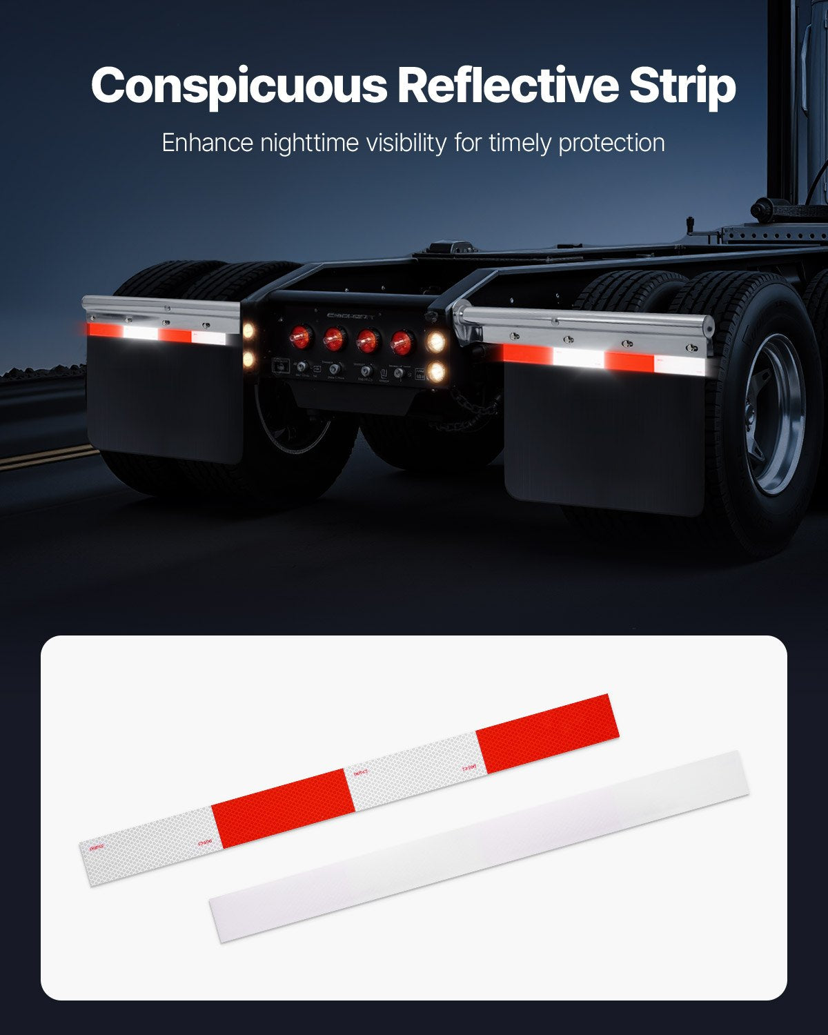 VEVOR Chrome Straight Spring Loaded Mud Flap Hangers, 1-1/8" Bolt Spacing Mudflap Hangers for Semi Trucks, 1 Pair Heavy Duty Semi Truck Mud Flap Hanger Set with Reflective Strips, Silver - BKCDNBDJ118ICS6OP001V0 - view 6