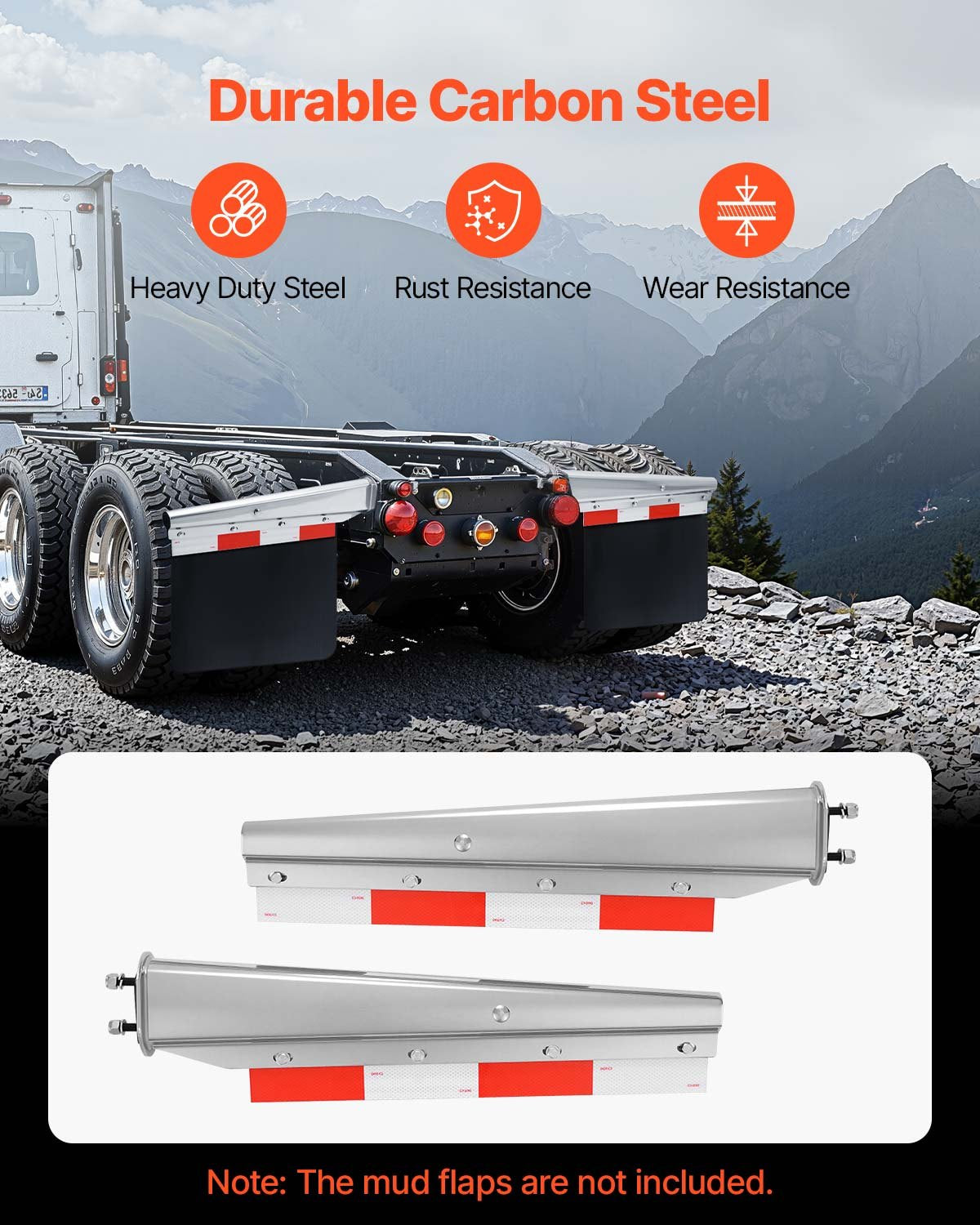VEVOR Chrome Straight Spring Loaded Mud Flap Hangers, 2-1/2" Bolt Spacing Mudflap Hangers for Semi Trucks, 1 Pair Heavy Duty Semi Truck Mud Flap Hanger Set with Aluminum Reflective Plates, Silver - BKCDNBDJ212IW4ZR2001V0 - view 4