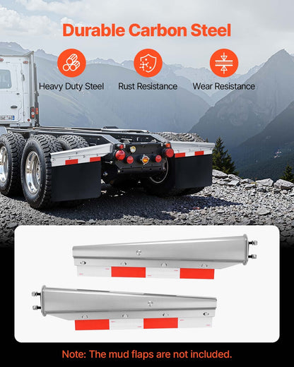 VEVOR Chrome Straight Spring Loaded Mud Flap Hangers, 2-1/2" Bolt Spacing Mudflap Hangers for Semi Trucks, 1 Pair Heavy Duty Semi Truck Mud Flap Hanger Set with Aluminum Reflective Plates, Silver - BKCDNBDJ212IW4ZR2001V0 - view 4