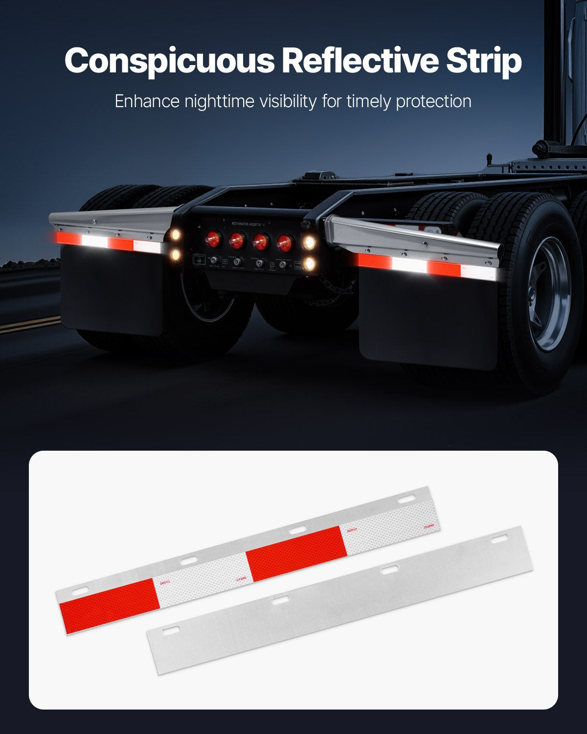 VEVOR Chrome Straight Spring Loaded Mud Flap Hangers, 2-1/2" Bolt Spacing Mudflap Hangers for Semi Trucks, 1 Pair Heavy Duty Semi Truck Mud Flap Hanger Set with Aluminum Reflective Plates, Silver - BKCDNBDJ212IW4ZR2001V0 - view 6