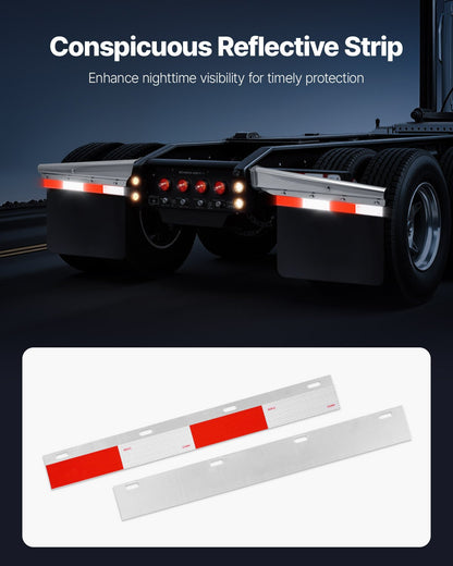 VEVOR Chrome Straight Spring Loaded Mud Flap Hangers, 2-1/2" Bolt Spacing Mudflap Hangers for Semi Trucks, 1 Pair Heavy Duty Semi Truck Mud Flap Hanger Set with Aluminum Reflective Plates, Silver - BKCDNBDJ212IW4ZR2001V0 - view 6