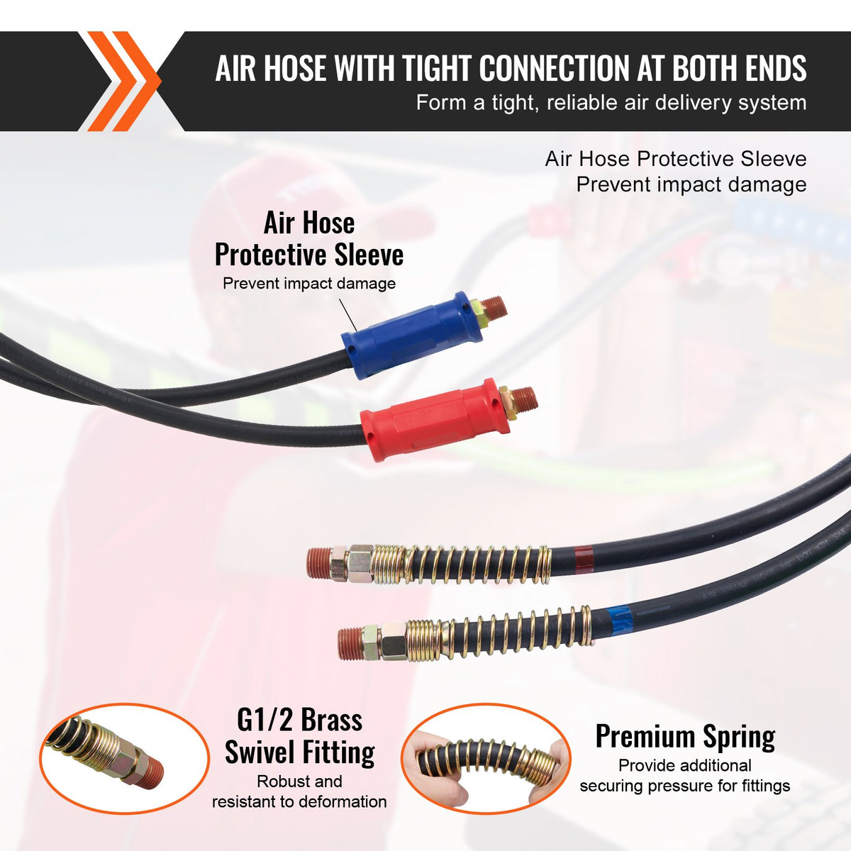 VEVOR 12FT Semi Truck Air Lines Kit, 3-in-1 Air Hoses & ABS Power Line for Semi Truck Trailer Tractor, 7-Way Plug Electrical Cord Cable and Rubber Air Lines Hose Assembly Kit with Hook & Teflon Tape - BKCKQRGTJSHYNJPDRV9 - view 4