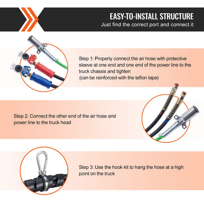 VEVOR 12FT Semi Truck Air Lines Kit, 3-in-1 Air Hoses & ABS Power Line for Semi Truck Trailer Tractor, 7-Way Plug Electrical Cord Cable and Rubber Air Lines Hose Assembly Kit with Hook & Teflon Tape - BKCKQRGTJSHYNJPDRV9 - view 7