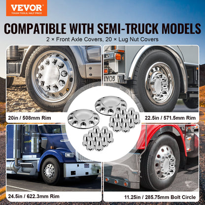 VEVOR Front Axle Wheel Covers, Dome Axle Cover for Semi Truck, ABS Electroplate Rust-Resistant Lug Nut Covers, Universal Fit, Installation Tool Included, Complete Axle Cover Combo Kit - BKCZGTJYDX2FS9XCRV0 - view 3