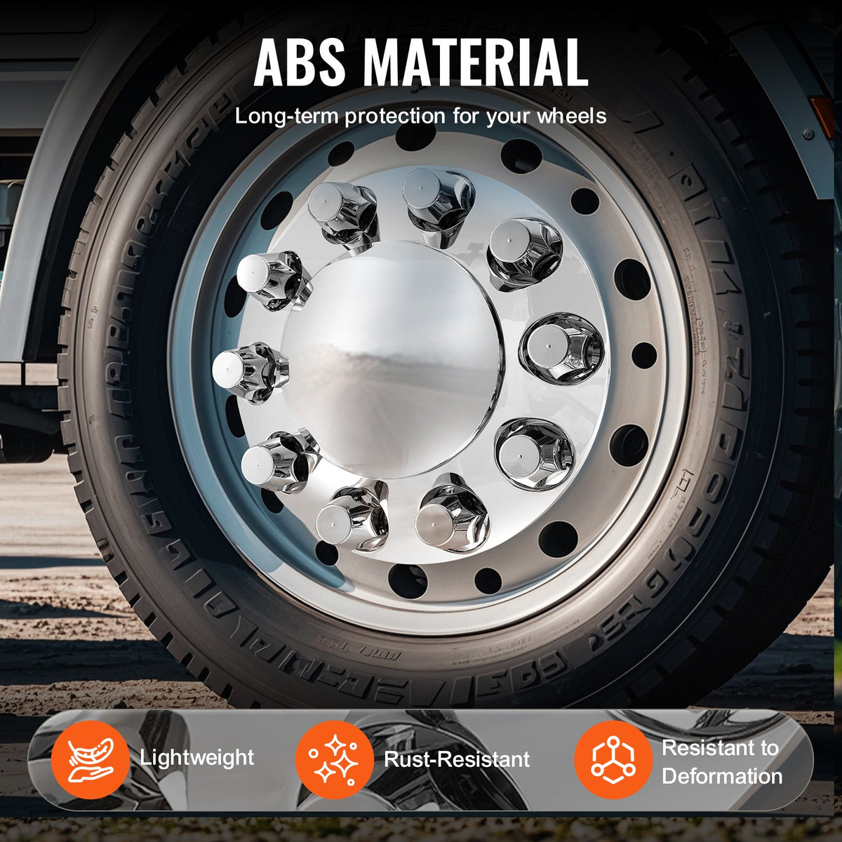 VEVOR Front Axle Wheel Covers, Dome Axle Cover for Semi Truck, ABS Electroplate Rust-Resistant Lug Nut Covers, Universal Fit, Installation Tool Included, Complete Axle Cover Combo Kit - BKCZGTJYDX2FS9XCRV0 - view 5