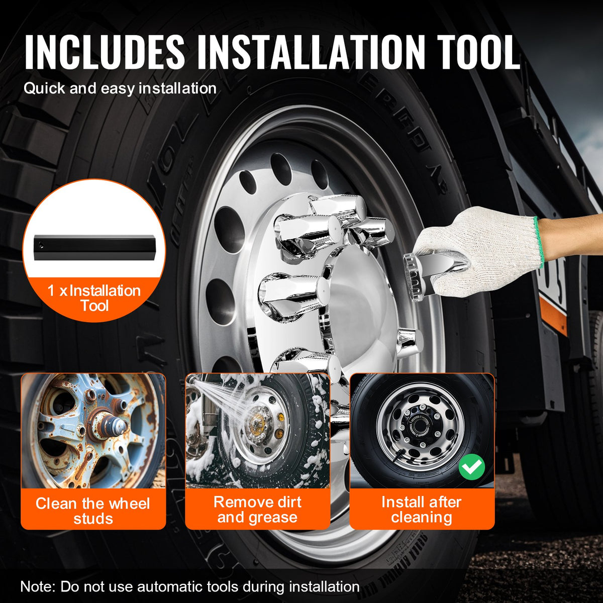 VEVOR Front Axle Wheel Covers, Dome Axle Cover for Semi Truck, ABS Electroplate Rust-Resistant Lug Nut Covers, Universal Fit, Installation Tool Included, Complete Axle Cover Combo Kit - BKCZGTJYDX2FS9XCRV0 - view 6