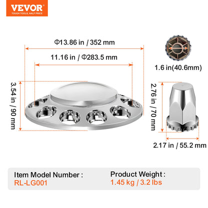 VEVOR Front Axle Wheel Covers, Dome Axle Cover for Semi Truck, ABS Electroplate Rust-Resistant Lug Nut Covers, Universal Fit, Installation Tool Included, Complete Axle Cover Combo Kit - BKCZGTJYDX2FS9XCRV0 - view 8