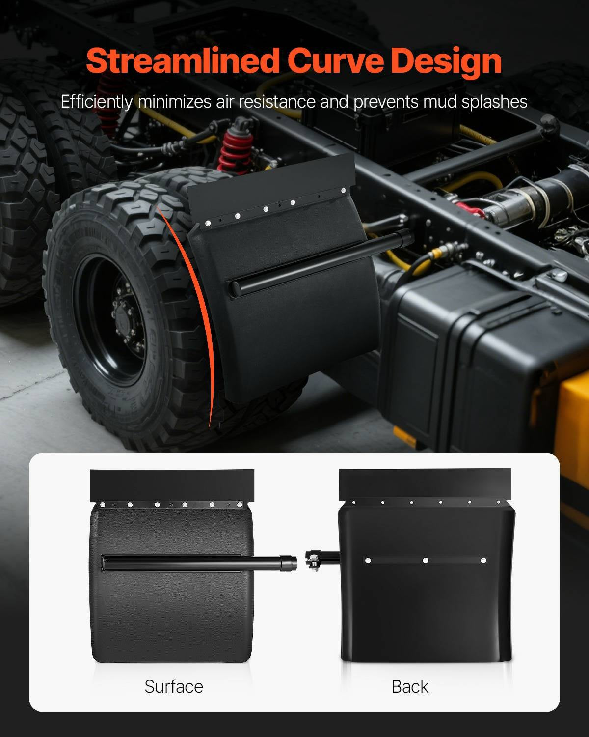 VEVOR Quarter Fenders for Semi Trucks, 24" x 24" Semi Truck Fenders with Tube Bracket and Mounting Hardware, 1 Pair Right & Left Quarter Fender Set, Fit for Freightliner, Peterbilt, Kenworth - BKDNB2JSL000FRNRI001V0 - view 4
