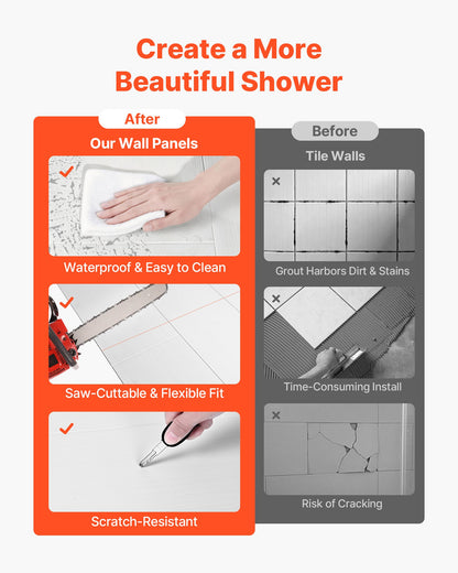 VEVOR Shower Wall Panels, 60" W x 36" D x 75" H, 0.14" (3.5 mm) Thick, 3-Panel Waterproof SMC Shower Surround Kit, Quick Install and Trimmable Bathroom Tub Wall Panel Surround Kit with 4 Glass Shelves - BKLYQHZWHJZMT01YB001V0 - view 4