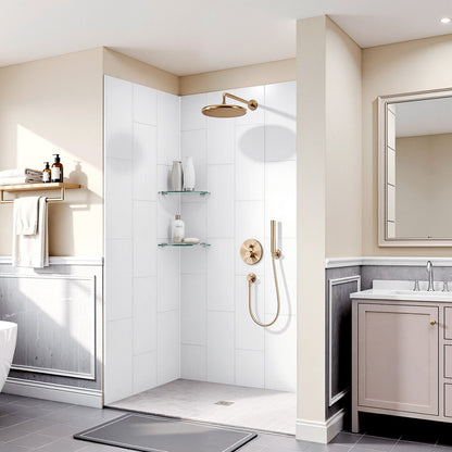 VEVOR Shower Wall Panels, 60" W x 36" D x 75" H, 0.14" (3.5 mm) Thick, 3-Panel Waterproof SMC Shower Surround Kit, Quick Install and Trimmable Bathroom Tub Wall Panel Surround Kit with 4 Glass Shelves - BKLYQHZWHJZMT01YB001V0 - view 9