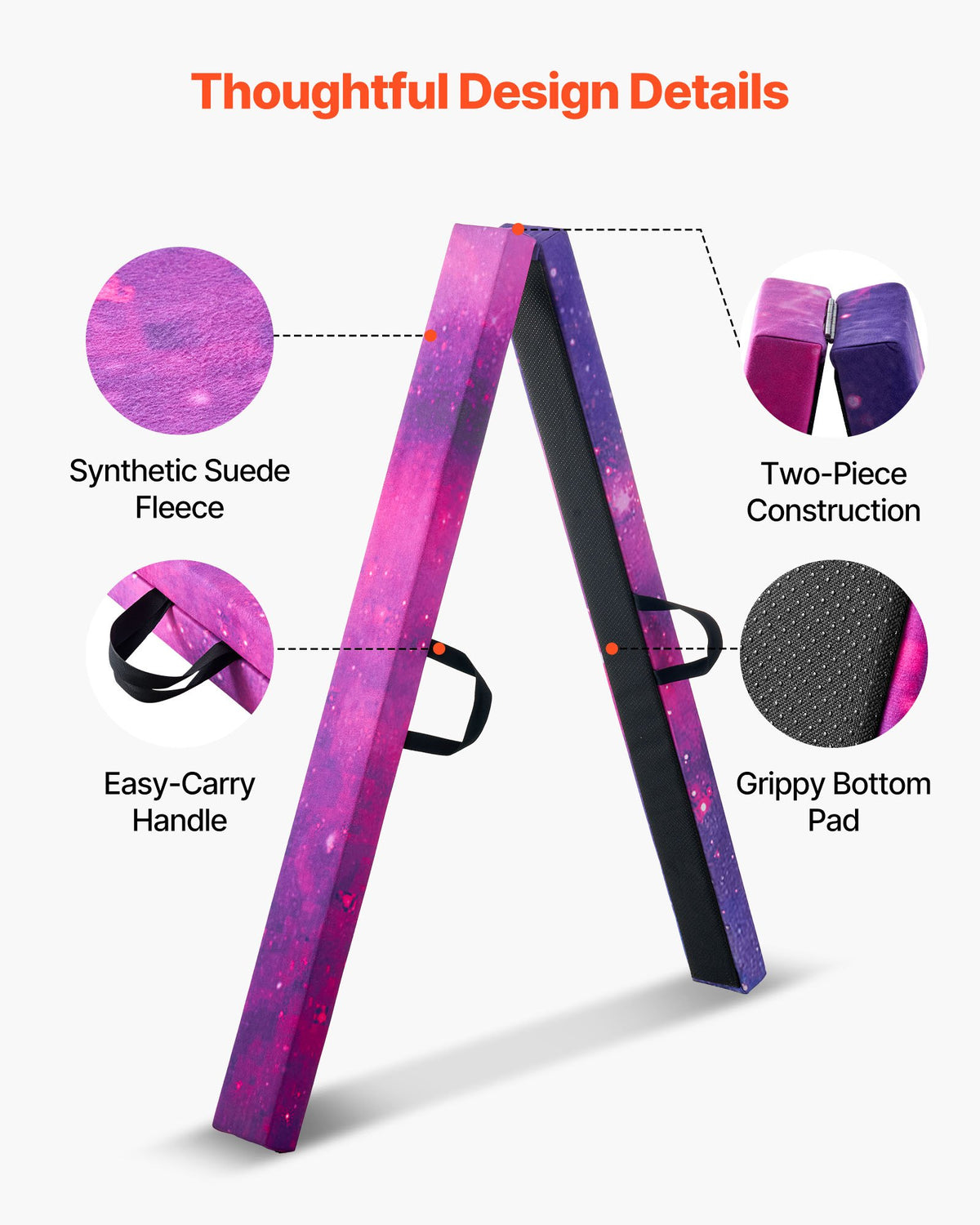 VEVOR 8FT Folding Balance Beam for Kids, 300LBS Stable Support Gymnastics Floor Beam with Non-Slip Mat, Wood-Core Gymnastics Training Equipment with Anti-Slip Bottom & Carry Bag for Home Gym, Galaxy - BKSJPHM8FT4I5V6S9001V0 - view 3