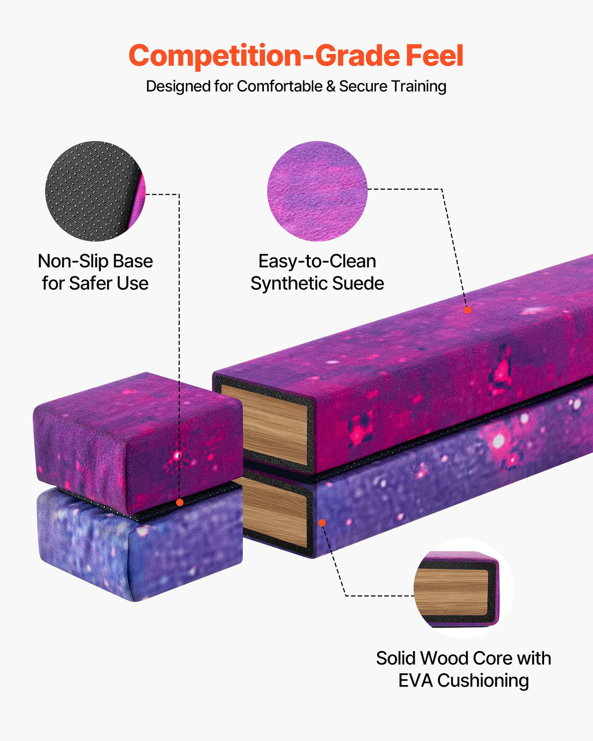 VEVOR 8FT Folding Balance Beam for Kids, 300LBS Stable Support Gymnastics Floor Beam with Non-Slip Mat, Wood-Core Gymnastics Training Equipment with Anti-Slip Bottom & Carry Bag for Home Gym, Galaxy - BKSJPHM8FT4I5V6S9001V0 - view 4