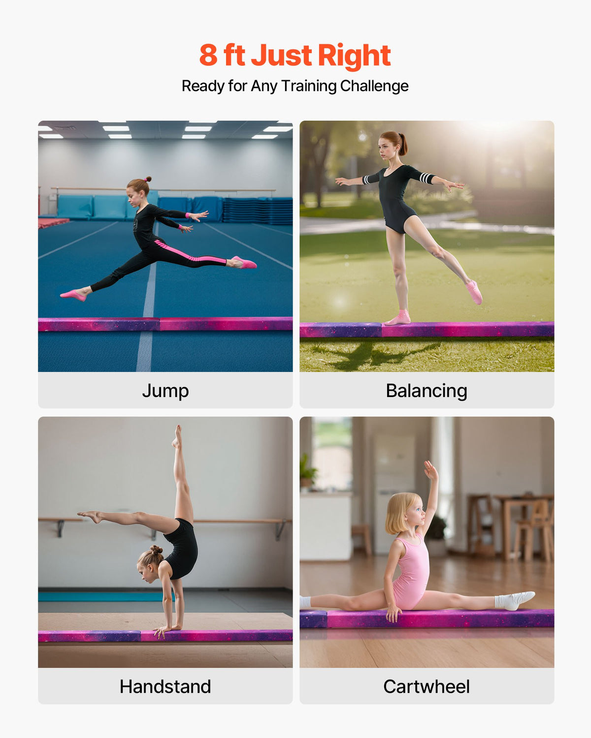 VEVOR 8FT Folding Balance Beam for Kids, 300LBS Stable Support Gymnastics Floor Beam with Non-Slip Mat, Wood-Core Gymnastics Training Equipment with Anti-Slip Bottom & Carry Bag for Home Gym, Galaxy - BKSJPHM8FT4I5V6S9001V0 - view 7