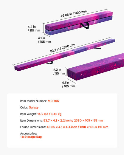 VEVOR 8FT Folding Balance Beam for Kids, 300LBS Stable Support Gymnastics Floor Beam with Non-Slip Mat, Wood-Core Gymnastics Training Equipment with Anti-Slip Bottom & Carry Bag for Home Gym, Galaxy - BKSJPHM8FT4I5V6S9001V0 - view 8