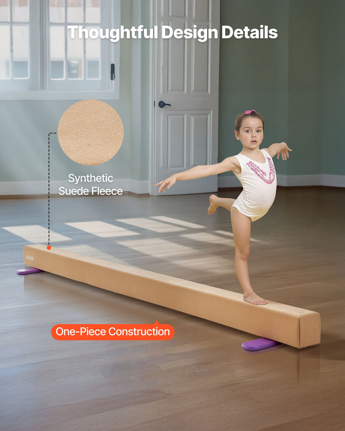VEVOR 8FT Balance Beam for Kids, 350 LBS Stable Support Gymnastics Floor Beam with Non-Slip Wooden Mats, Wood-Core Gymnastics Training Equipment with Anti-Slip Bottom for Home and Gym, Yellow - BKSJPHM8FT4IC4RXL001V0 - view 3
