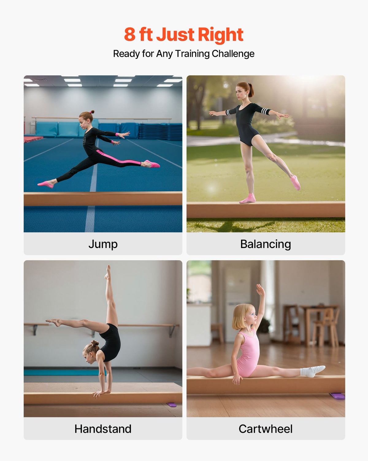 VEVOR 8FT Balance Beam for Kids, 350 LBS Stable Support Gymnastics Floor Beam with Non-Slip Wooden Mats, Wood-Core Gymnastics Training Equipment with Anti-Slip Bottom for Home and Gym, Yellow - BKSJPHM8FT4IC4RXL001V0 - view 7