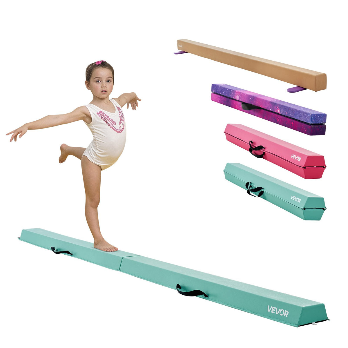 VEVOR 8FT Folding Balance Beam for Kids, 200LBS Stable Support Gymnastics Floor Beam with Non-Slip Mats, Gymnastics Training Equipment with Anti-Slip Bottom and Carrying Bag for Home Gym, Mint Green - BKSJPHM8FT6IAHKQQ001V0 - view 1