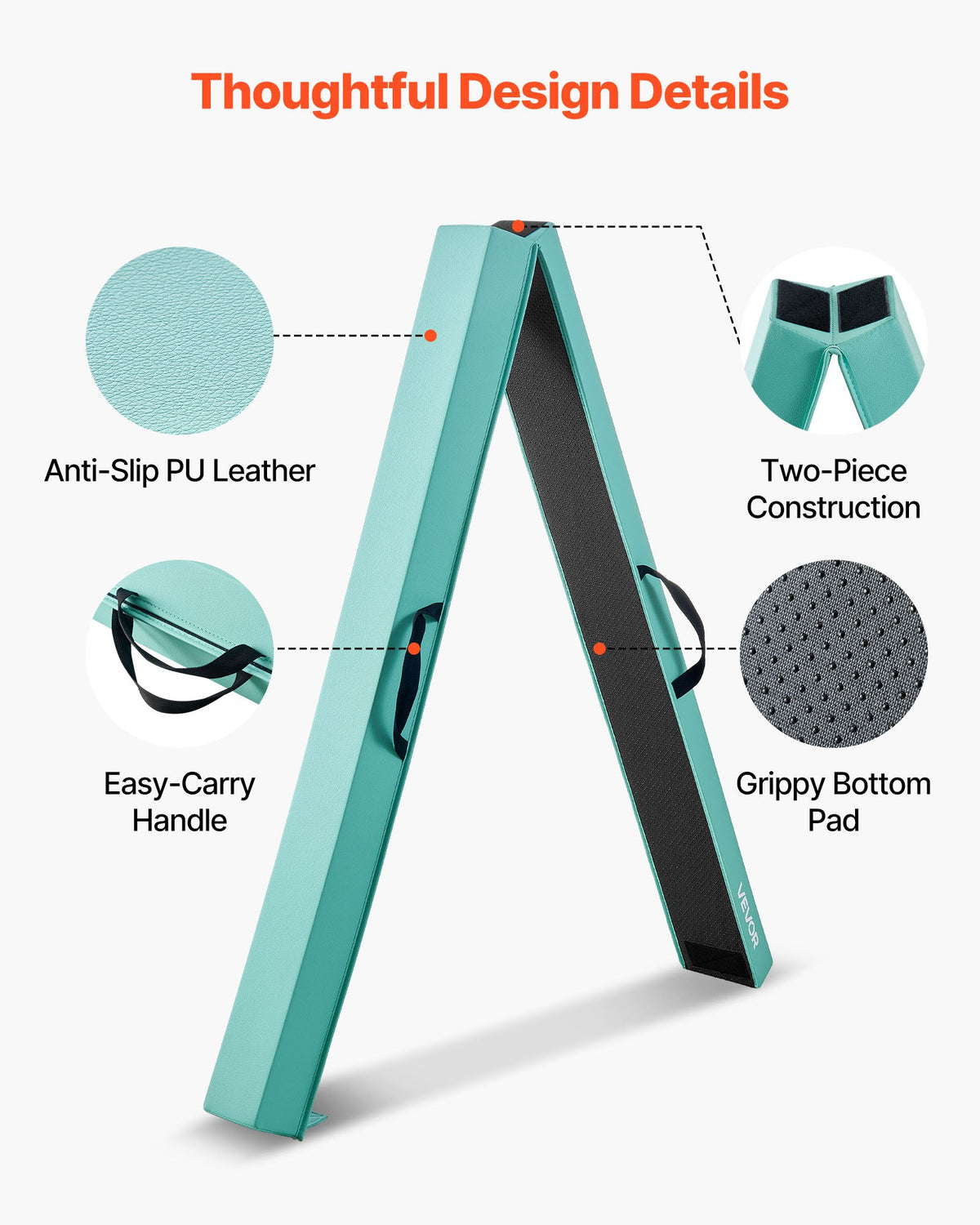 VEVOR 8FT Folding Balance Beam for Kids, 200LBS Stable Support Gymnastics Floor Beam with Non-Slip Mats, Gymnastics Training Equipment with Anti-Slip Bottom and Carrying Bag for Home Gym, Mint Green - BKSJPHM8FT6IAHKQQ001V0 - view 3