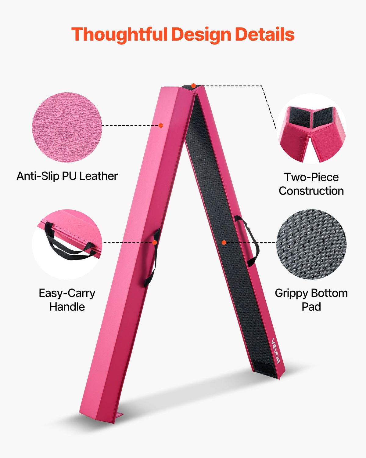VEVOR 8FT Folding Balance Beam for Kids, 200LBS Stable Support Gymnastics Floor Beam with Non-Slip Mats, Gymnastics Training Equipment with Anti-Slip Bottom and Carrying Bag for Home Gym, Pink - BKSJPHM8FT6IX9DEJ001V0 - view 3