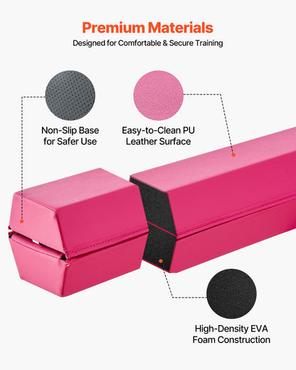VEVOR 8FT Folding Balance Beam for Kids, 200LBS Stable Support Gymnastics Floor Beam with Non-Slip Mats, Gymnastics Training Equipment with Anti-Slip Bottom and Carrying Bag for Home Gym, Pink - BKSJPHM8FT6IX9DEJ001V0 - view 4