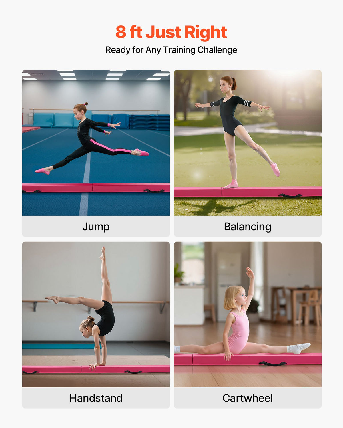 VEVOR 8FT Folding Balance Beam for Kids, 200LBS Stable Support Gymnastics Floor Beam with Non-Slip Mats, Gymnastics Training Equipment with Anti-Slip Bottom and Carrying Bag for Home Gym, Pink - BKSJPHM8FT6IX9DEJ001V0 - view 7