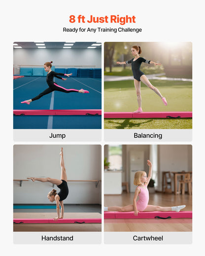 VEVOR 8FT Folding Balance Beam for Kids, 200LBS Stable Support Gymnastics Floor Beam with Non-Slip Mats, Gymnastics Training Equipment with Anti-Slip Bottom and Carrying Bag for Home Gym, Pink - BKSJPHM8FT6IX9DEJ001V0 - view 7