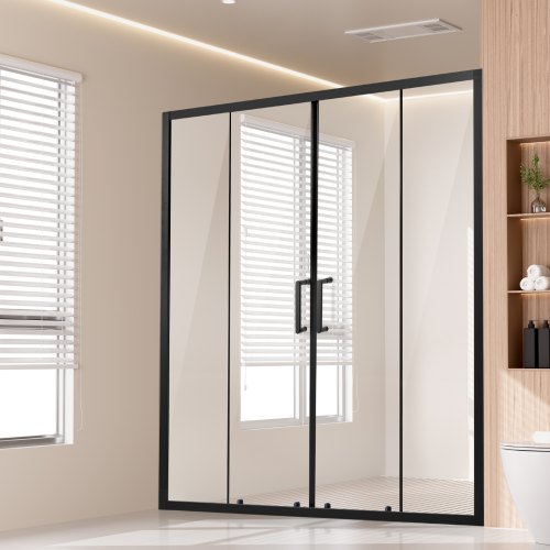 VEVOR Semi-frameless Shower Door, 57.8-59 W x 70 H in, Double Sliding Glass Door with 1/4 in(6mm) Clear Tempered Glass, Waterproof Shatterproof Stainproof with Stainless Steel Hardware, Matte Black - BKSMTLYSM60WI32EB001V0 - view 2