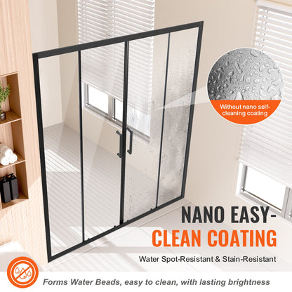 VEVOR Semi-frameless Shower Door, 57.8-59 W x 70 H in, Double Sliding Glass Door with 1/4 in(6mm) Clear Tempered Glass, Waterproof Shatterproof Stainproof with Stainless Steel Hardware, Matte Black - BKSMTLYSM60WI32EB001V0 - view 4