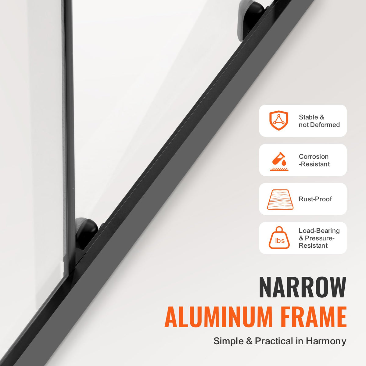 VEVOR Semi-frameless Shower Door, 57.8-59 W x 70 H in, Double Sliding Glass Door with 1/4 in(6mm) Clear Tempered Glass, Waterproof Shatterproof Stainproof with Stainless Steel Hardware, Matte Black - BKSMTLYSM60WI32EB001V0 - view 5