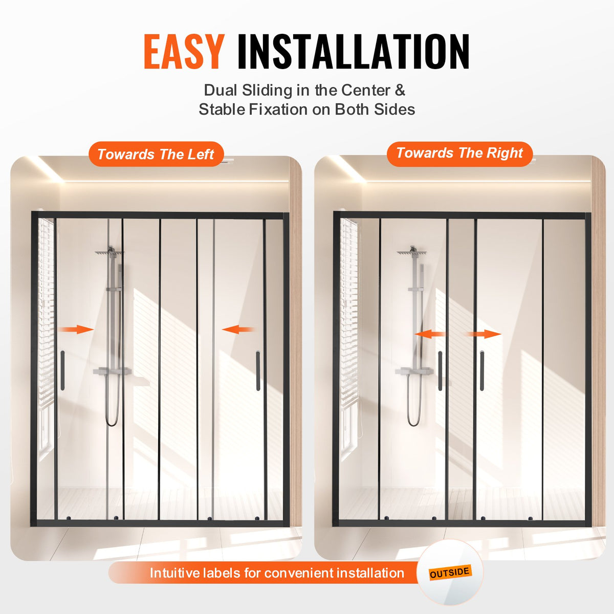 VEVOR Semi-frameless Shower Door, 57.8-59 W x 70 H in, Double Sliding Glass Door with 1/4 in(6mm) Clear Tempered Glass, Waterproof Shatterproof Stainproof with Stainless Steel Hardware, Matte Black - BKSMTLYSM60WI32EB001V0 - view 6