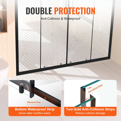 VEVOR Semi-frameless Shower Door, 57.8-59 W x 70 H in, Double Sliding Glass Door with 1/4 in(6mm) Clear Tempered Glass, Waterproof Shatterproof Stainproof with Stainless Steel Hardware, Matte Black - BKSMTLYSM60WI32EB001V0 - view 7