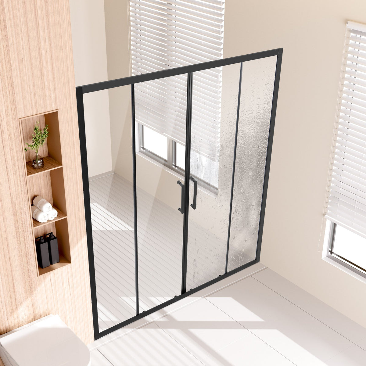 VEVOR Semi-frameless Shower Door, 57.8-59 W x 70 H in, Double Sliding Glass Door with 1/4 in(6mm) Clear Tempered Glass, Waterproof Shatterproof Stainproof with Stainless Steel Hardware, Matte Black - BKSMTLYSM60WI32EB001V0 - view 9