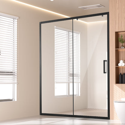 VEVOR Semi-frameless Shower Door, 57.7-59 W x 70 H in, Shower Sliding Glass Door with 1/4 in(6mm) Clear Tempered Glass, Waterproof Shatterproof Stainproof with Stainless Steel Hardware, Matte Black - BKSYMTLYSM60JZDFX001V0 - view 1