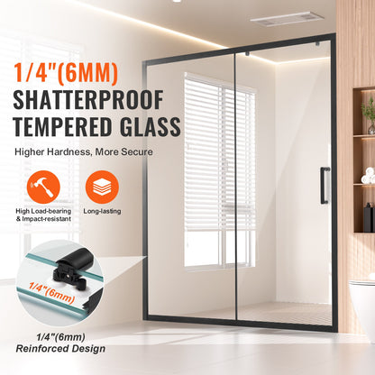 VEVOR Semi-frameless Shower Door, 57.7-59 W x 70 H in, Shower Sliding Glass Door with 1/4 in(6mm) Clear Tempered Glass, Waterproof Shatterproof Stainproof with Stainless Steel Hardware, Matte Black - BKSYMTLYSM60JZDFX001V0 - view 3