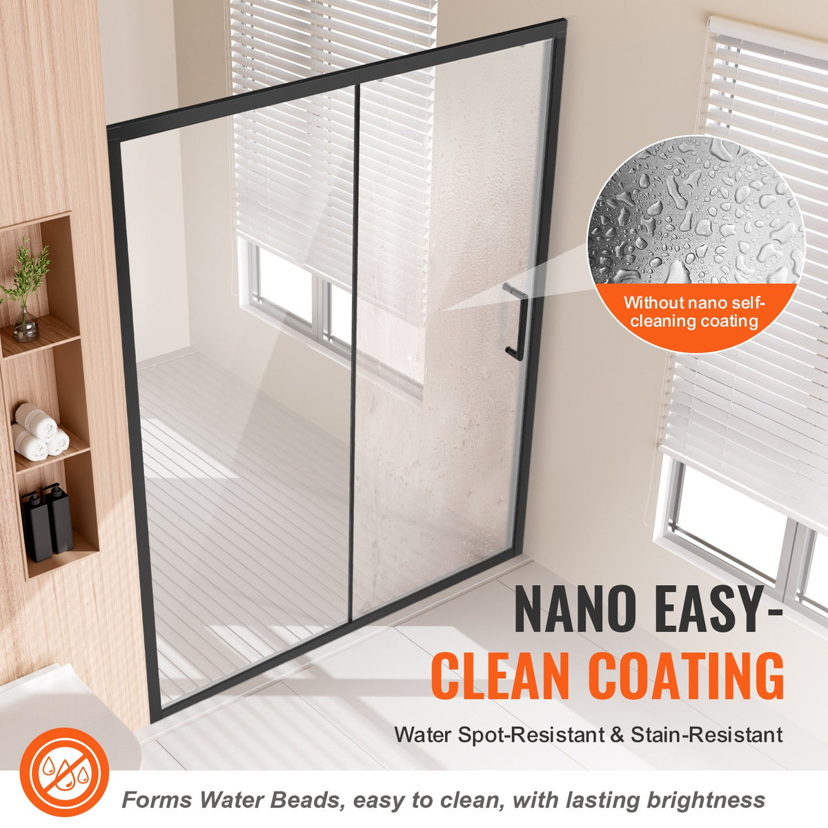 VEVOR Semi-frameless Shower Door, 57.7-59 W x 70 H in, Shower Sliding Glass Door with 1/4 in(6mm) Clear Tempered Glass, Waterproof Shatterproof Stainproof with Stainless Steel Hardware, Matte Black - BKSYMTLYSM60JZDFX001V0 - view 4