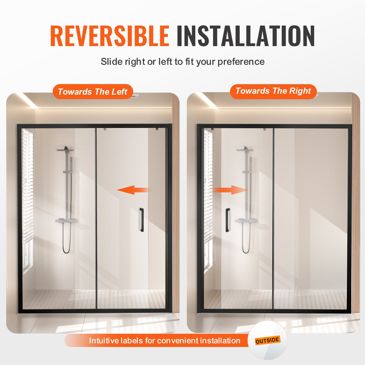 VEVOR Semi-frameless Shower Door, 57.7-59 W x 70 H in, Shower Sliding Glass Door with 1/4 in(6mm) Clear Tempered Glass, Waterproof Shatterproof Stainproof with Stainless Steel Hardware, Matte Black - BKSYMTLYSM60JZDFX001V0 - view 6