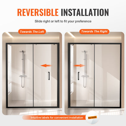 VEVOR Semi-frameless Shower Door, 57.7-59 W x 70 H in, Shower Sliding Glass Door with 1/4 in(6mm) Clear Tempered Glass, Waterproof Shatterproof Stainproof with Stainless Steel Hardware, Matte Black - BKSYMTLYSM60JZDFX001V0 - view 6