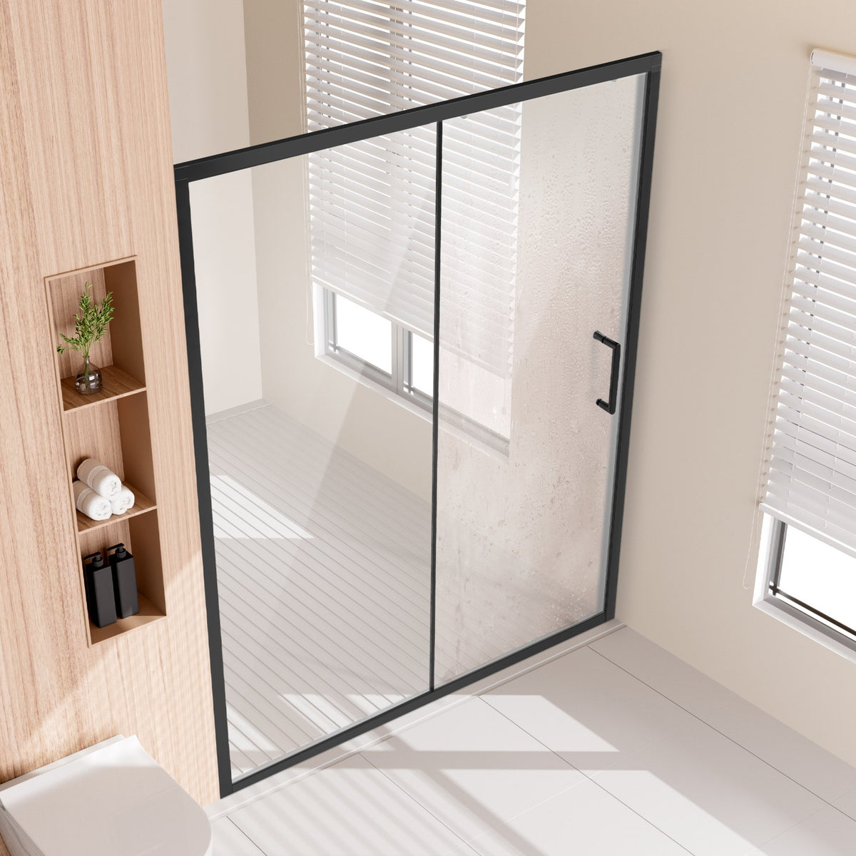 VEVOR Semi-frameless Shower Door, 57.7-59 W x 70 H in, Shower Sliding Glass Door with 1/4 in(6mm) Clear Tempered Glass, Waterproof Shatterproof Stainproof with Stainless Steel Hardware, Matte Black - BKSYMTLYSM60JZDFX001V0 - view 9