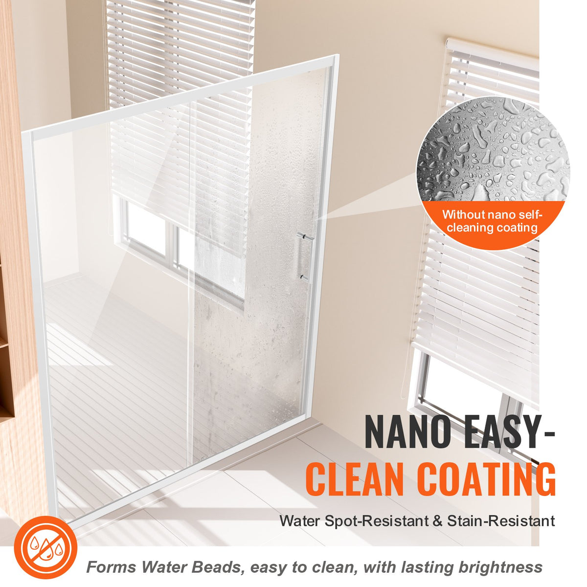 VEVOR Semi-frameless Shower Door, 57.7-59 W x 70 H in, Shower Sliding Glass Door with 1/4 in(6mm) Clear Tempered Glass, Waterproof Shatterproof NANO Stainproof with Stainless Steel Hardware, Chrome - BKSYMTLYSM60WSGFJ001V0 - view 4
