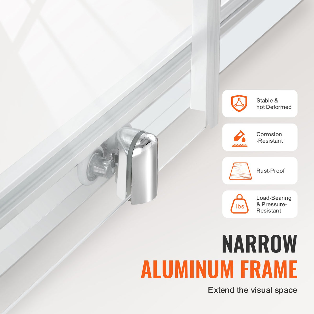 VEVOR Semi-frameless Shower Door, 57.7-59 W x 70 H in, Shower Sliding Glass Door with 1/4 in(6mm) Clear Tempered Glass, Waterproof Shatterproof NANO Stainproof with Stainless Steel Hardware, Chrome - BKSYMTLYSM60WSGFJ001V0 - view 5