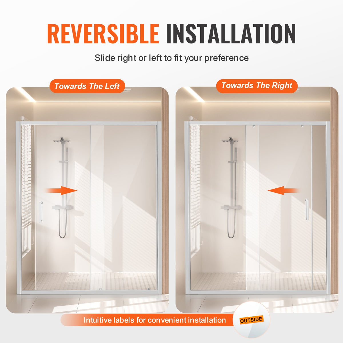 VEVOR Semi-frameless Shower Door, 57.7-59 W x 70 H in, Shower Sliding Glass Door with 1/4 in(6mm) Clear Tempered Glass, Waterproof Shatterproof NANO Stainproof with Stainless Steel Hardware, Chrome - BKSYMTLYSM60WSGFJ001V0 - view 6
