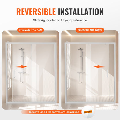 VEVOR Semi-frameless Shower Door, 57.7-59 W x 70 H in, Shower Sliding Glass Door with 1/4 in(6mm) Clear Tempered Glass, Waterproof Shatterproof NANO Stainproof with Stainless Steel Hardware, Chrome - BKSYMTLYSM60WSGFJ001V0 - view 6